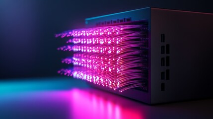 Poster - Glowing Fiber Optic Cables Emerging from a Server