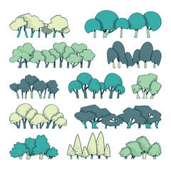 Wall Mural - hand drawn cute cartoon side view of tree illustration isolated on white background.