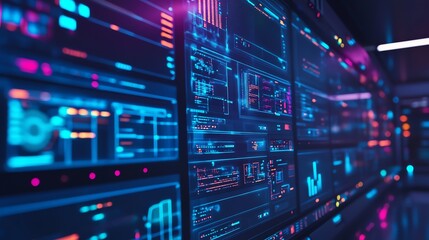 Poster - Futuristic Interface with Glowing Blue and Orange Panels