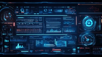 Poster - Futuristic Interface with Blue and Red Glowing Data Displays