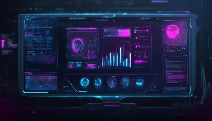 Poster - Futuristic Computer Monitor Displaying Data and Code