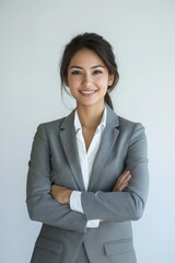 Wall Mural - Smiling business woman with her arms crossed portrait suit professional.