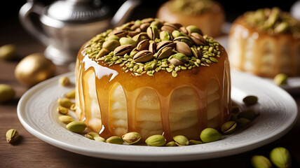 Delicious Luxry Arabic dessert  with pistachio Kataifi