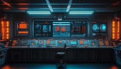 Poster - Futuristic Control Room with Monitors and Console