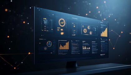 Poster - Modern Desktop with Digital Data Display on a Monitor