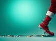 © Neeqolah - Santa Clause boot with Christmas lights trailing behind. Xmas party creative background.