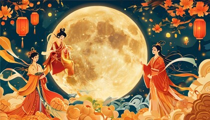 Celebrating the Mid-Autumn Festival with Changes Enchanting Journey to the Moon in Traditional Chinese Illustration