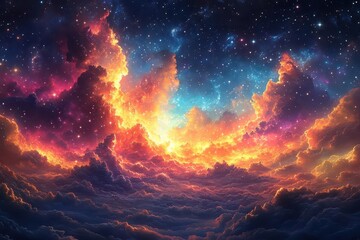 Wall Mural - aweinspiring cosmic vista featuring colorful nebulae distant galaxies and a foreground of twinkling stars capturing the vastness of space