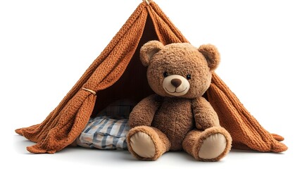 a stuffed bear in a tent

