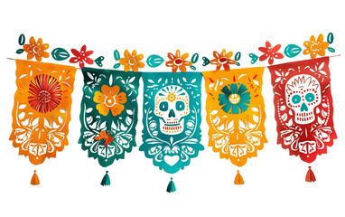 Artistic papel picado pattern banner isolated on transparent background PNG.