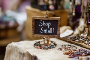 Support local sign at a cozy craft market