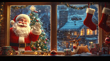 Real Santa Window Santa Claus Peeking Through Window Free Stock Photo - Public Domain ...