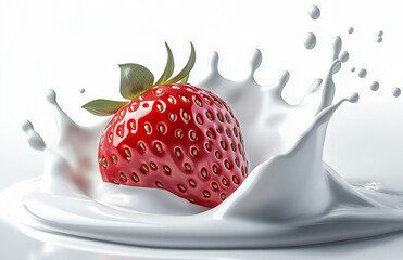 strawberry falling into milk