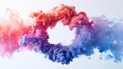 Poster - Colorful swirling smoke forms a vibrant circular pattern against a light background in a creative display