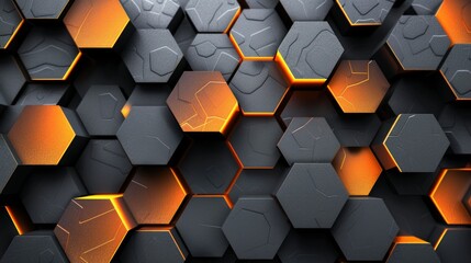Poster - Dynamic hexagonal pattern with orange highlights against a dark textured background