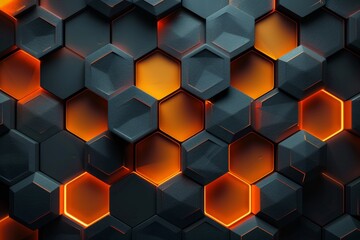 Abstract pattern of glowing hexagons with dark surfaces creating a striking visual contrast in a modern design