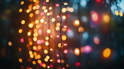 Colorful holiday lights create a cheerful ambiance on a winter evening backdrop