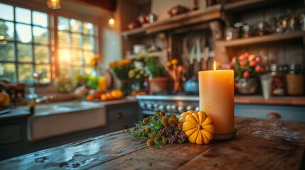 Autumn or fall season. Autumnal kitchen decor, interior design and house decoration, classic English kitchen decorated for autumn season in a country house, elegant cottage style