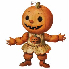 Canvas Print - Halloween pumpkin man toy halloween character vintage.