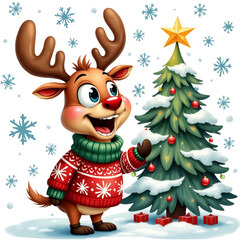 Wall Mural - little reindeer graphic for christmas.