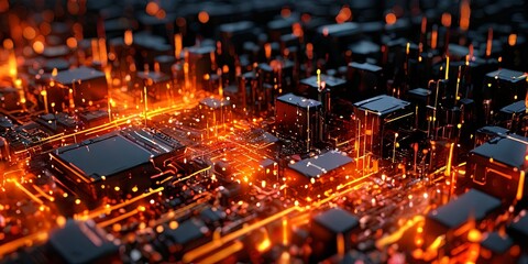 Poster - A computer chip is lit up with orange lights