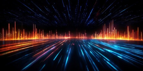 Poster - A colorful, abstract image of a cityscape with orange and blue lights