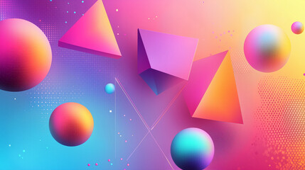 Canvas Print - Abstract Geometric Art with Spheres and Triangular Shapes in Neon Colors