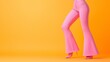 © fotogurmespb - Funky retro tablecloth character with bell-bottom pants, dancing on a pastel orange background