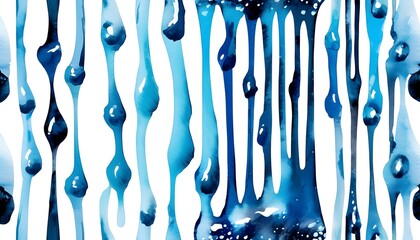 Wall Mural - Elegant blue watercolor droplets creating a seamless pattern of rain-inspired artwork on a white background