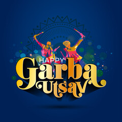 Sticker - Happy Garba utsav. Indian Navratri festival Dandiya dance background. 