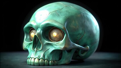 Wall Mural - Teal Skull with Glowing Eyes