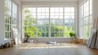 © AndiAzis - A spacious room with large windows overlooking a leafy cityscape.  The room is a blank canvas, perfect for a painter or an artist.