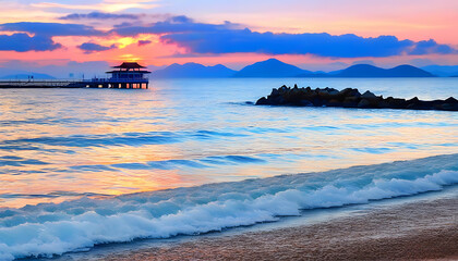 Wall Mural - Sunset on the beach, a picturesque view