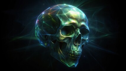 Wall Mural - A Metallic Skull with a Geometric Pattern and Glowing Lights