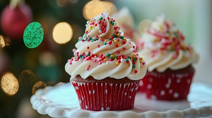 Festive Christmas Cupcake with Sprinkles