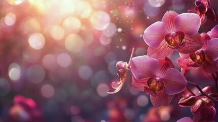 Wall Mural - Beautiful pink orchids with soft bokeh background in a garden during springtime