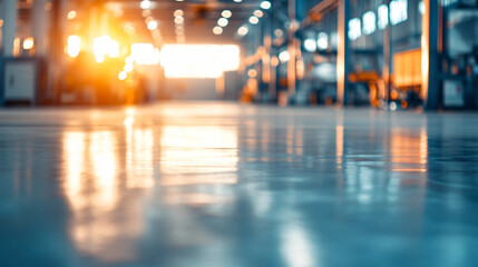 Canvas Print - Reflection of natural light on a polished concrete floor in an industrial building