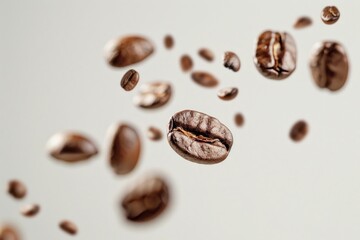 Poster - A coffee beans falling freshness beverage brown.