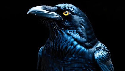 Wall Mural - Mystical raven with a deep blue sheen against a shadowy backdrop