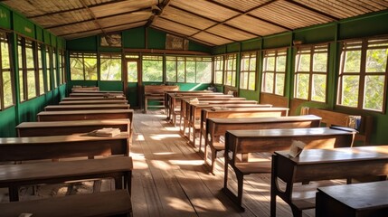 Wall Mural - Empty Classroom in a Wooden Building