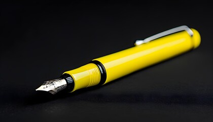 Vibrant yellow pen with sleek black tip against a bold black backdrop