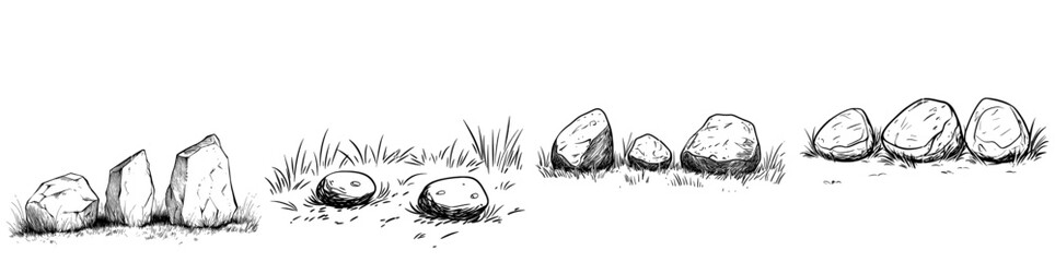 Stone rock with a single line art style in a handdrawn style