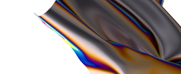 Poster - A swirl of iridescent fabric against a white background