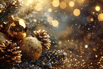 Wall Mural - create a festive atmosphere by adorning your space with elegant christmas decorations, pine cones, a
