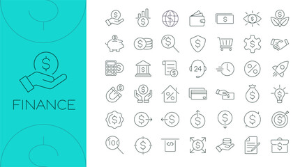 finance line icon set for web and mobile. outline modern collection related to cash, savings, revenu