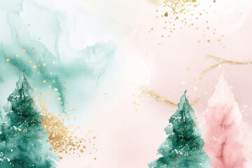 Poster - Christmas tree watercolor background backgrounds turquoise painting.