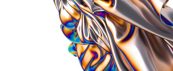Poster - Abstract metallic folds with iridescent highlights A splash of color on a plain background