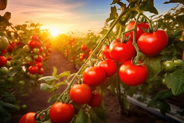 Canvas Print - Fresh organic tomato farming outdoors nature plant.