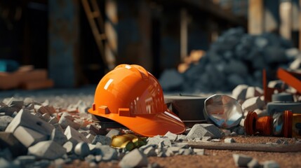 Construction Hard Hat on a Construction Site