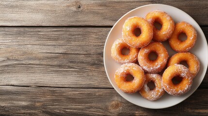 Wall Mural - A plate of crispy fried donuts and pastries, leaving space for text at the top-right.